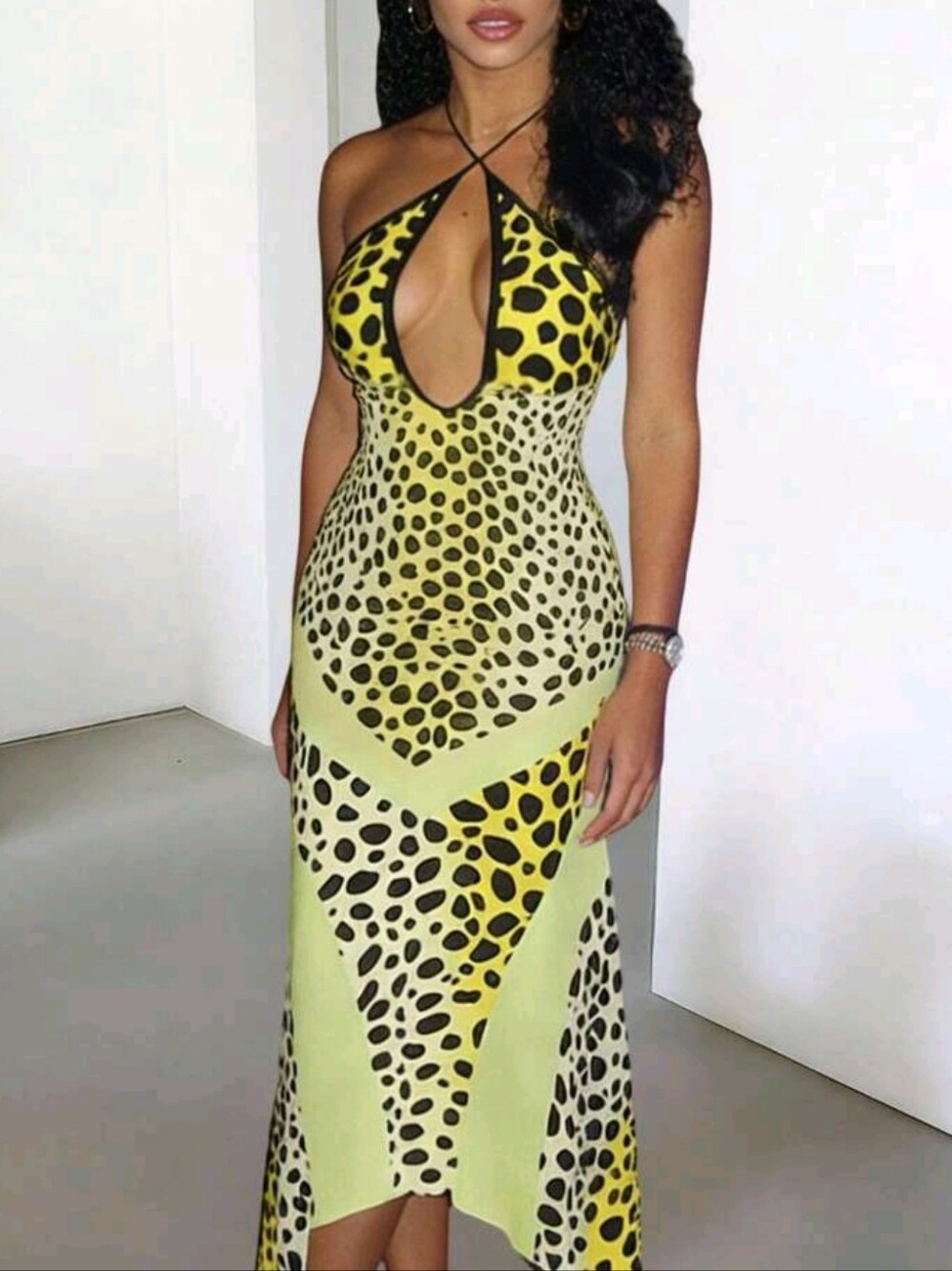 Summer Leopard Print Backless Fitted Spaghetti Strap Dress For Party